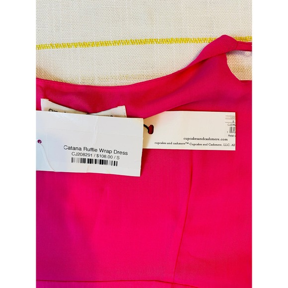 Cupcakes and Cashmere Vibrant Pink Ruffle Wrap Dress Women Small Barbiecore NWT - Picture 11 of 12